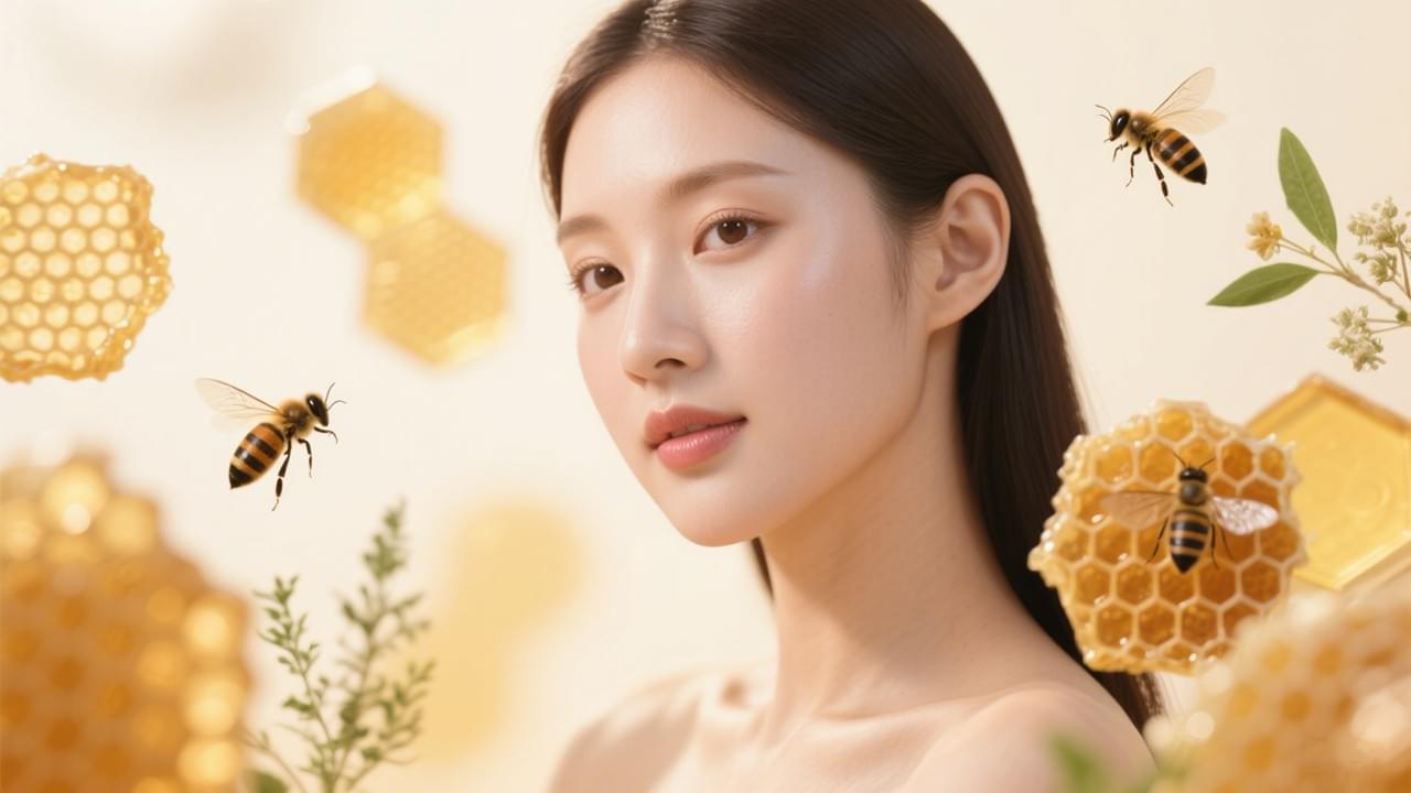 Bee venom for acne and eczema natural anti-inflammatory skincare concept with honeycomb and healthy skin