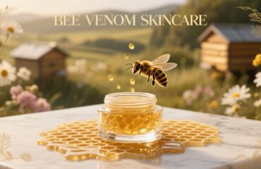 Bee Venom Skincare Product with Honeycomb and Hovering Bee - Natural Anti-Aging Beauty Ingredients