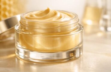 bee-venom-skincare-cream-luxury Bee venom skincare cream with golden texture in luxury anti-aging cosmetic concept