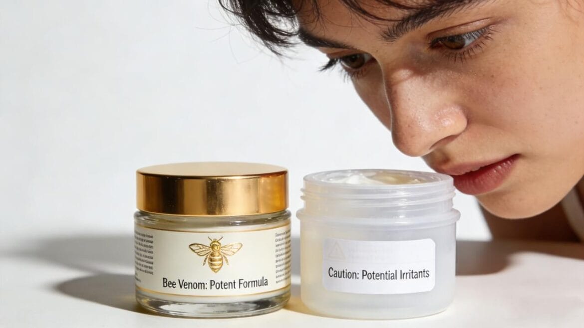 Consumer comparing bee venom products and checking ingredient labels to avoid buying mistakes
