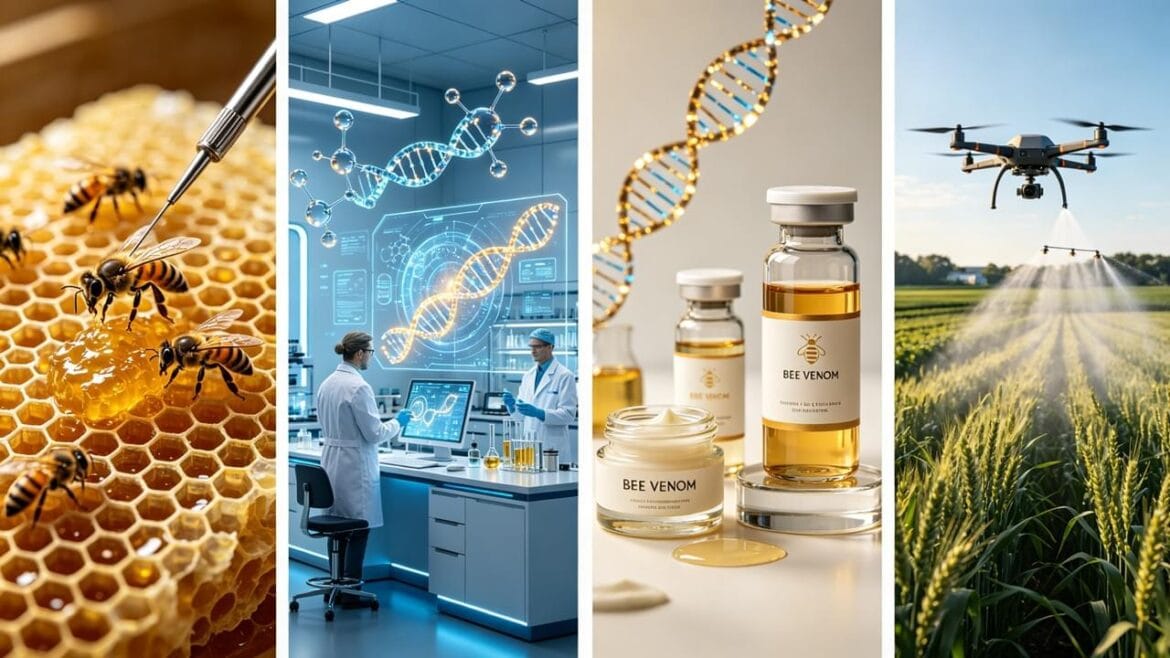 Bee Venom Industry Analysis showing full value chain from raw material extraction to biotech research and commercial applications