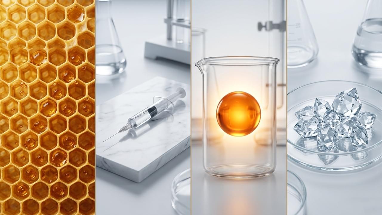 Comparison of 4 effective anti-aging ingredients including Bee Venom, Botox, Retinol and Proxylane for skincare.