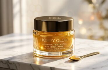 A luxury golden face cream jar illustrating bee venom mask benefits for youthful glowing skin