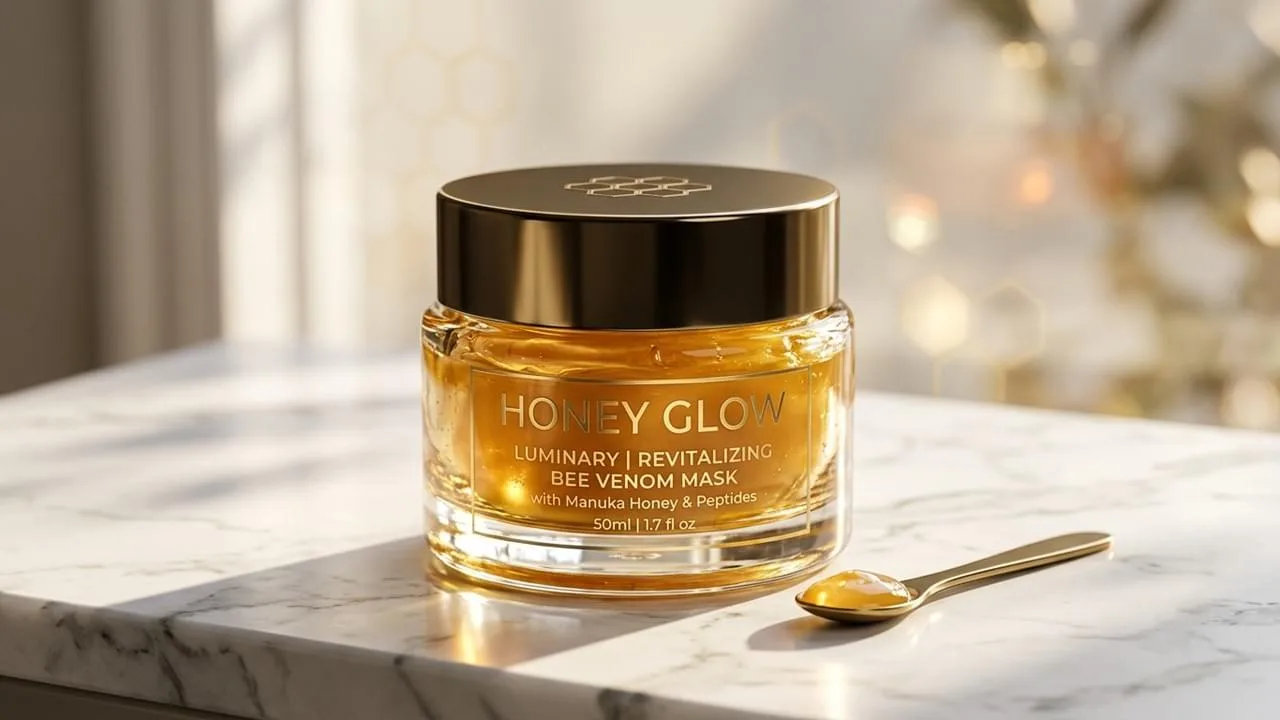 A luxury golden face cream jar illustrating bee venom mask benefits for youthful glowing skin